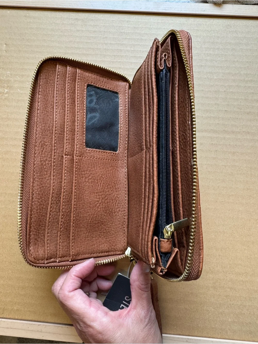 Steve Madden Embossed Zip Wallet - Cognac Brown